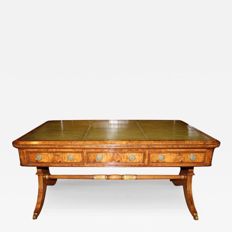 A 19th Century English Regency Burl Elmwood and Parcel Gilt Partners Desk