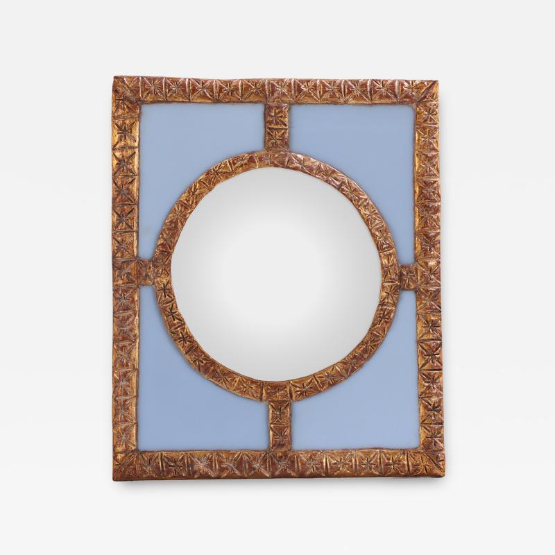 A Blue Glass and Resin Quadrant Wall Mirror 