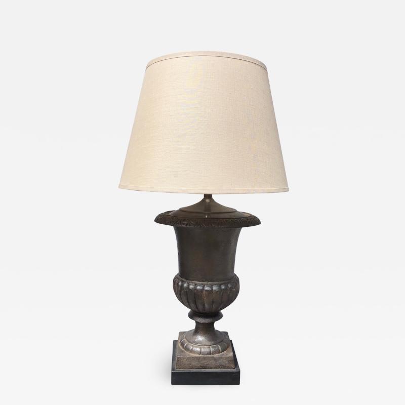 A Boldly Scaled French Steel Brushed Iron Campagna Urn Now a Lamp