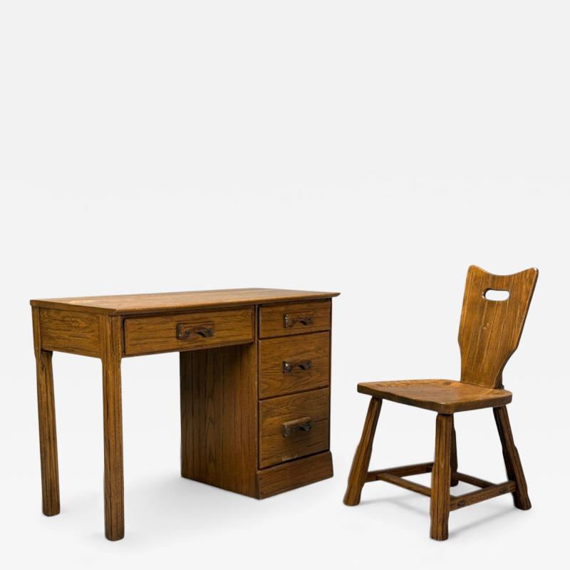 A Brandt Ranch Oak Furniture A Brandt Ranch Oak Oak Writing Desk and Chair USA 1950s