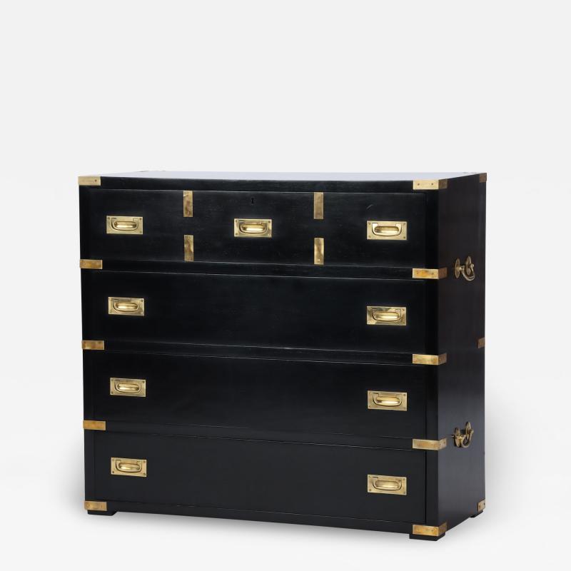 A Campaign style ebonized dresser with brass pulls and corner details C 1940 