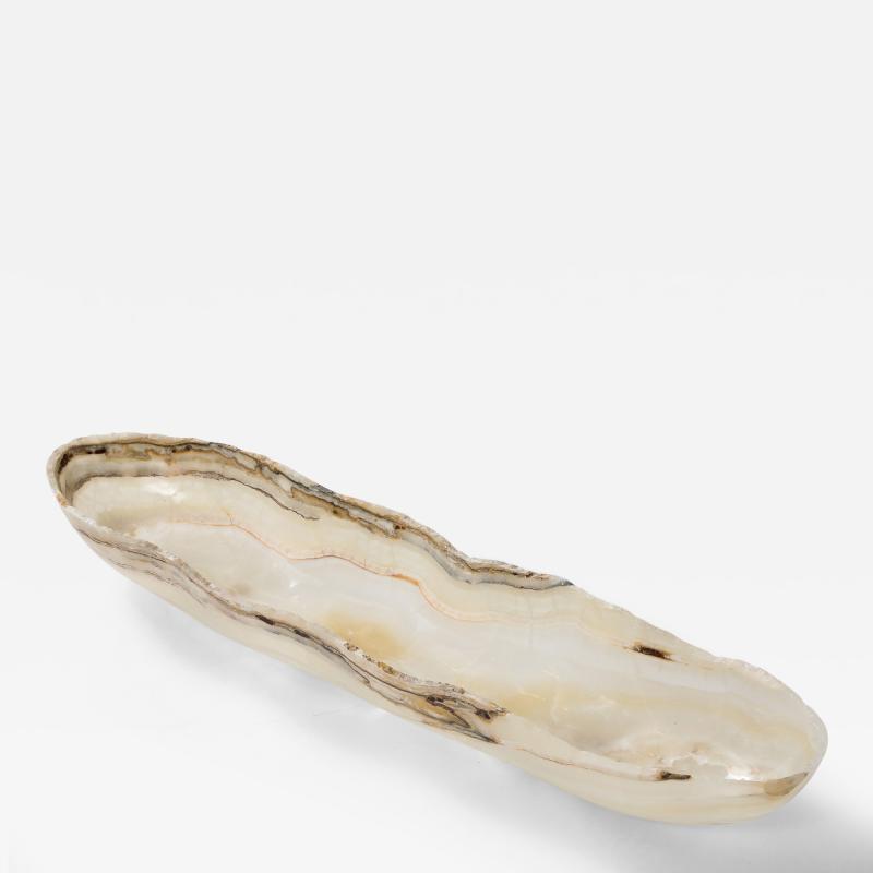 A Canoe Shaped White and Amber Onyx Bowl or Centerpiece