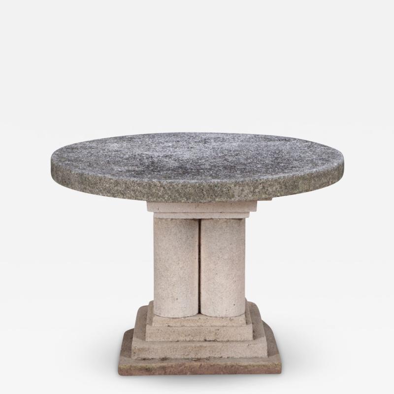 A Cluster column cast stone antique garden patio coffee table C 1940 