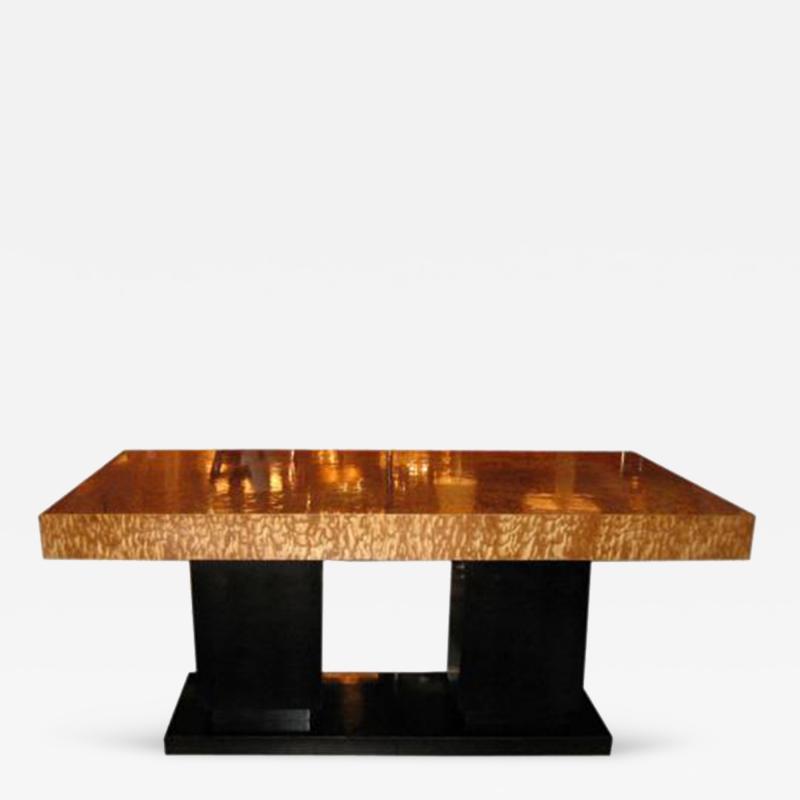 A Cubist Extending Dining Table in Burl Ash and Lacquered Oak