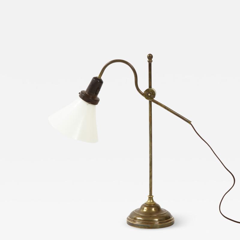 A Danish Brass and Milk Glass Articulated Table Lamp Circa 1930