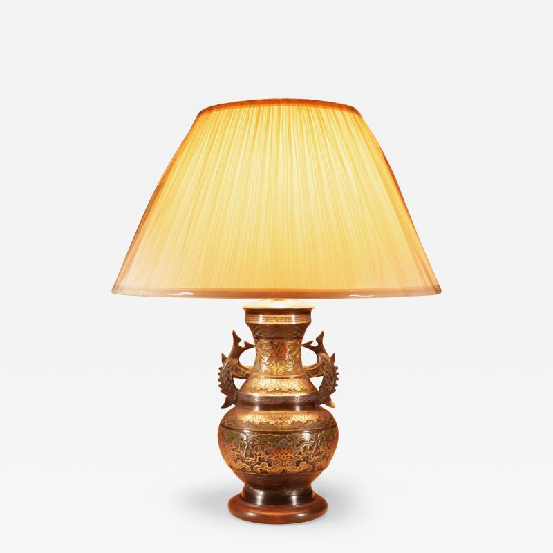 A Decorative Champlev Japanese bronze table lamp