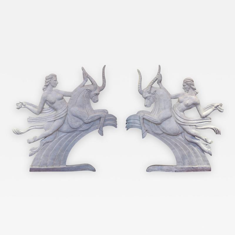 A Dramatic Pair of American Art Deco Plaster Relief Panels