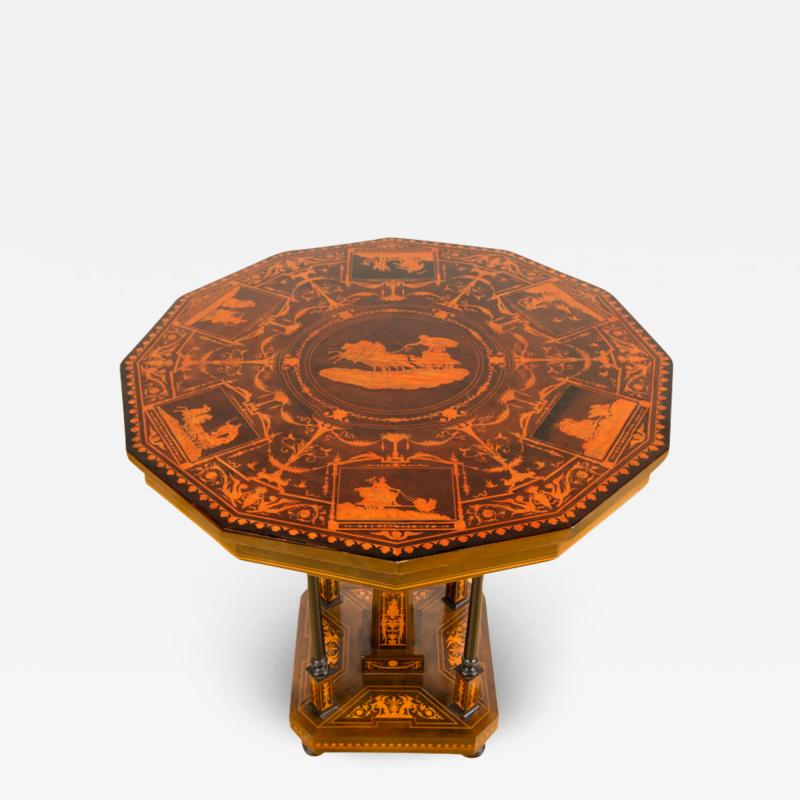 A Dutch marquetry walnut inlay tilt top table circa 1885