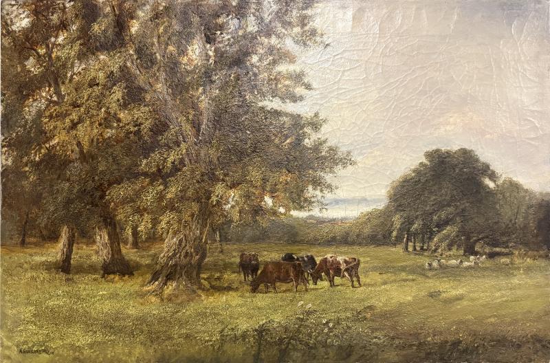 A EVERARD READ ANTIQUE ENGLISH BEAULIEUS OAK PAINTING BY A EVERARD READ