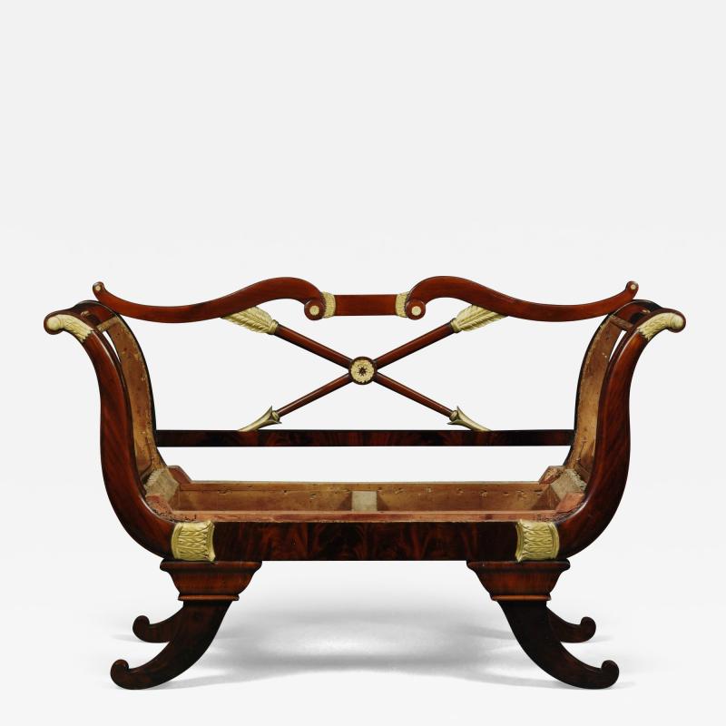 A FINE AND UNUSUAL SET OF FOUR MAHOGANY AND GILTWOOD BENCHES