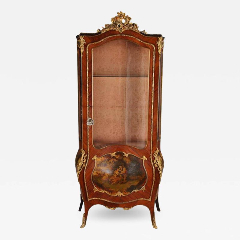 A FRENCH LOUIS XV STYLE ORMOLU MOUNTED PAINTED VITRINE