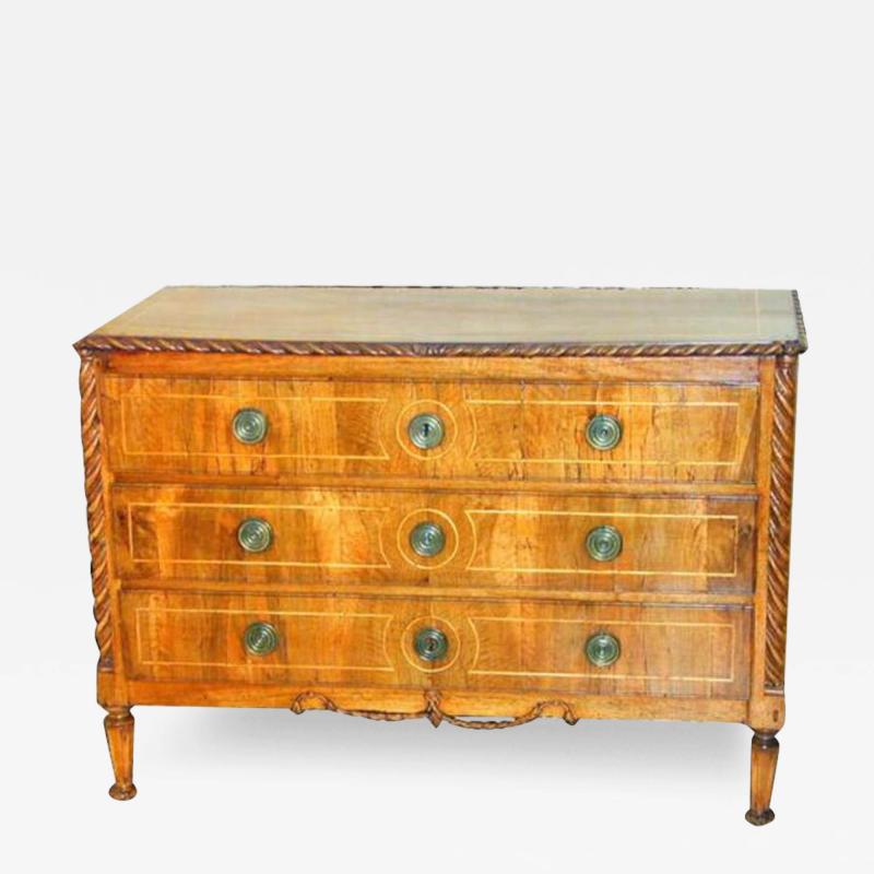 A Fine 18th Century Example of Italian Louis XVI Walnut and Satinwood Commode