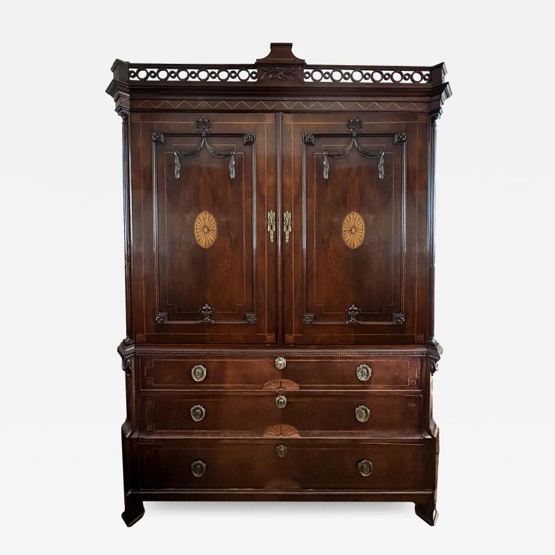 A Fine English George III Mahogany Cabinet Linen Press