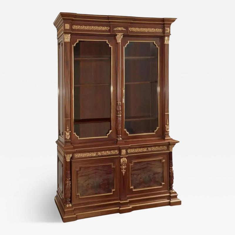 A Fine Louis XVI Style Gilt Bronze Mounted Mahogany Bookcase Bibliotheque