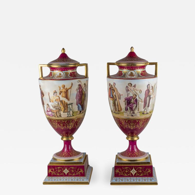 A Fine Neoclassical style Royal Vienna Porcelain Covered Urns