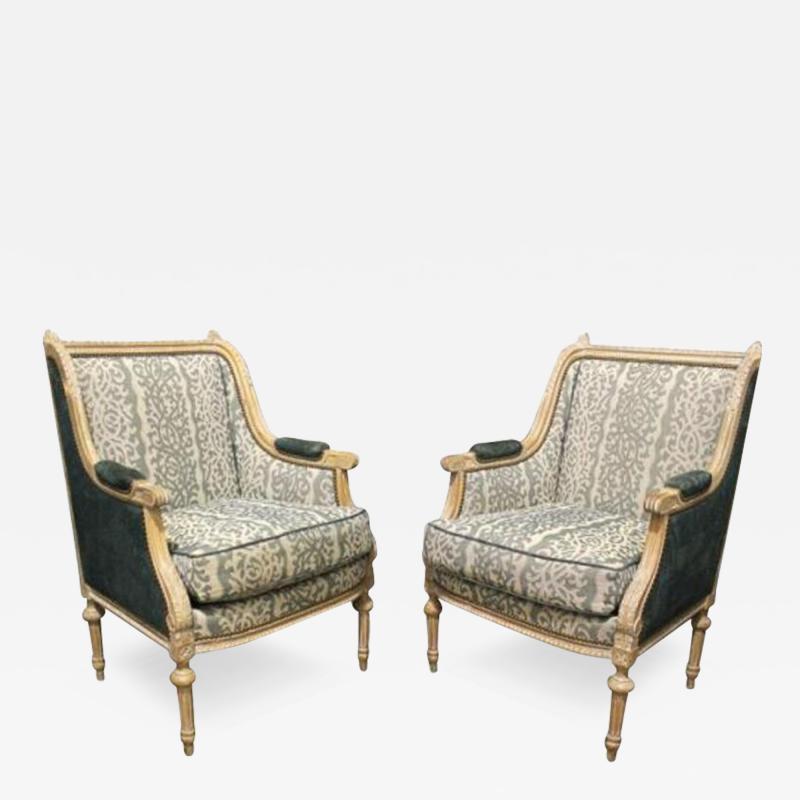 A Fine Pair of 19th century Meuble de Style Louis XVI Carved Bergeres