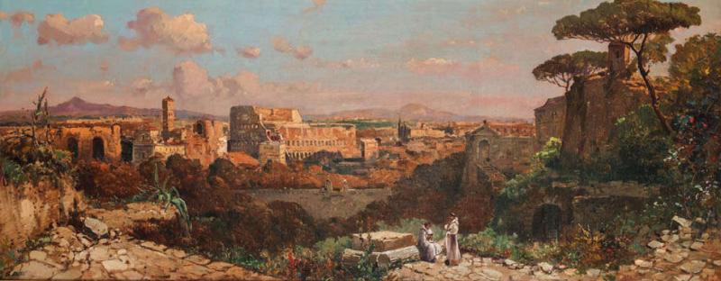 A Fine Roman Landscape Depicting the Colosseum and the Via Sacra