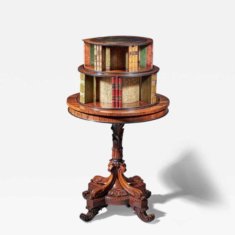A Fine and Rare William IV Rosewood Revolving Library Bookcase Stamped