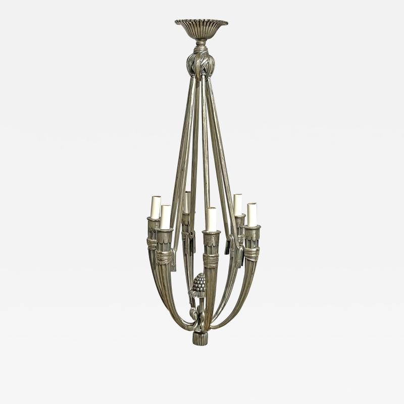 A French Art Deco silvered bronze chandelier circa 1920 