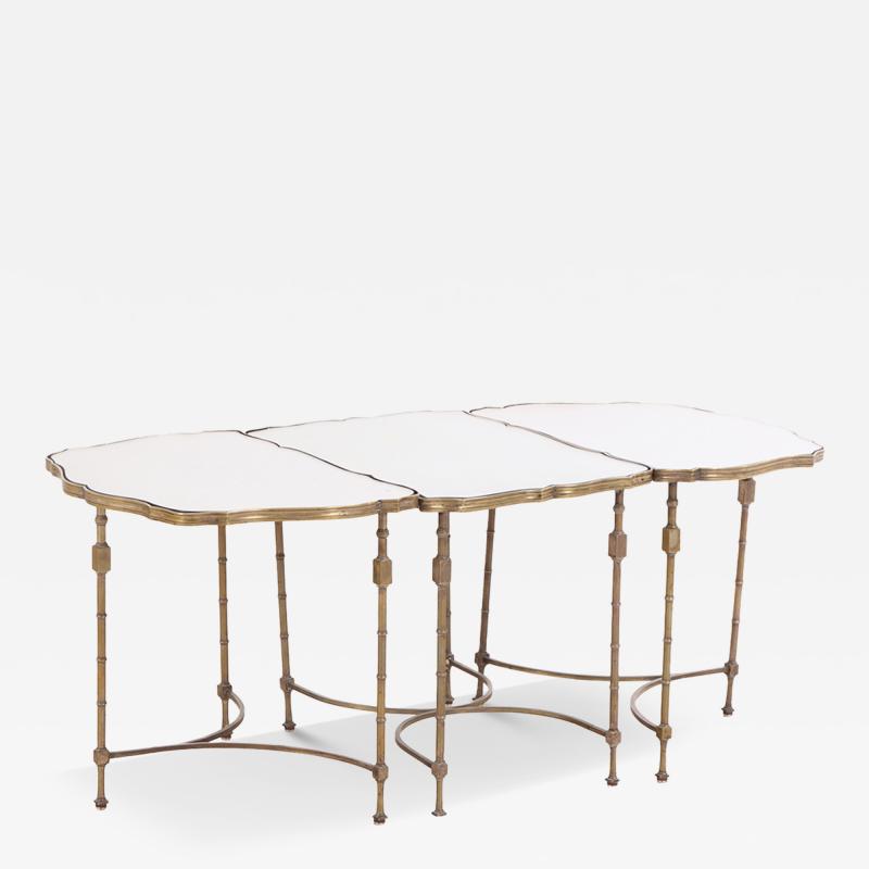 A French Brass Mirrored Tripartite Coffee Table C 1950 