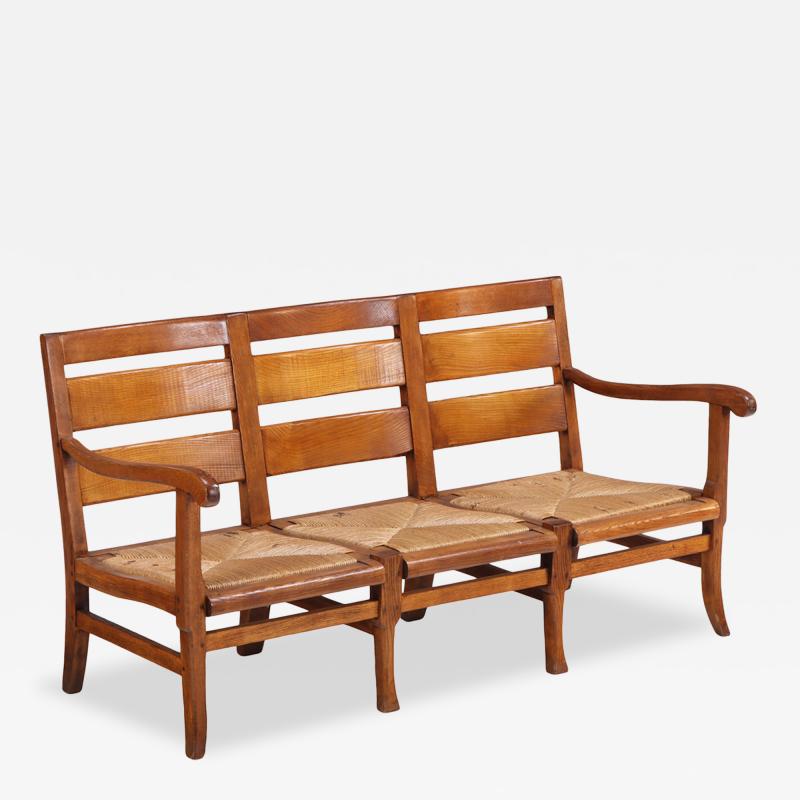 A French Elm Triple Seat Bench C 1960 