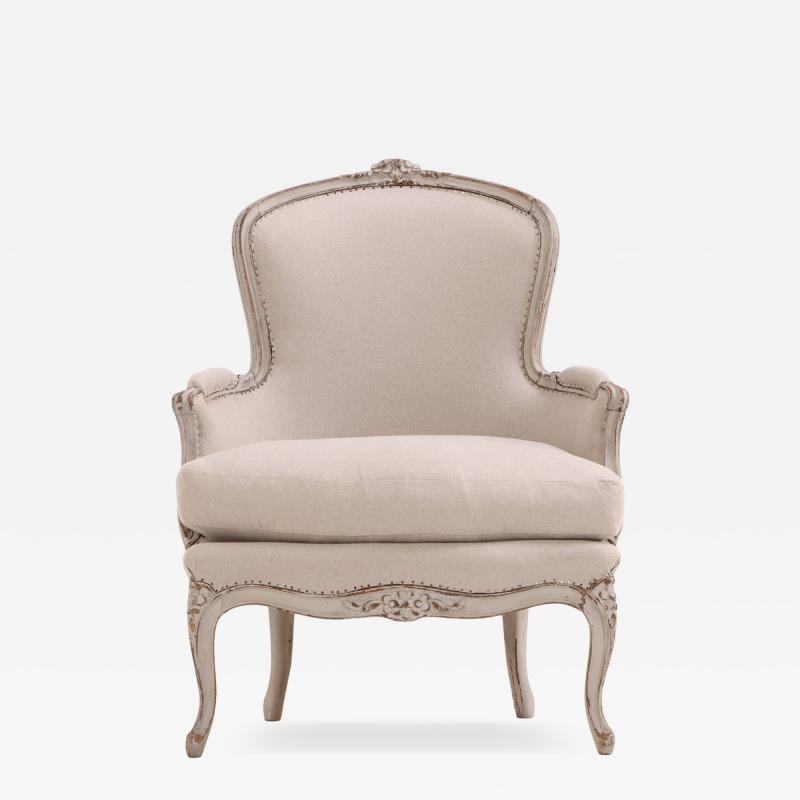 A French Louis XV Painted Carved Bergere C 1920 