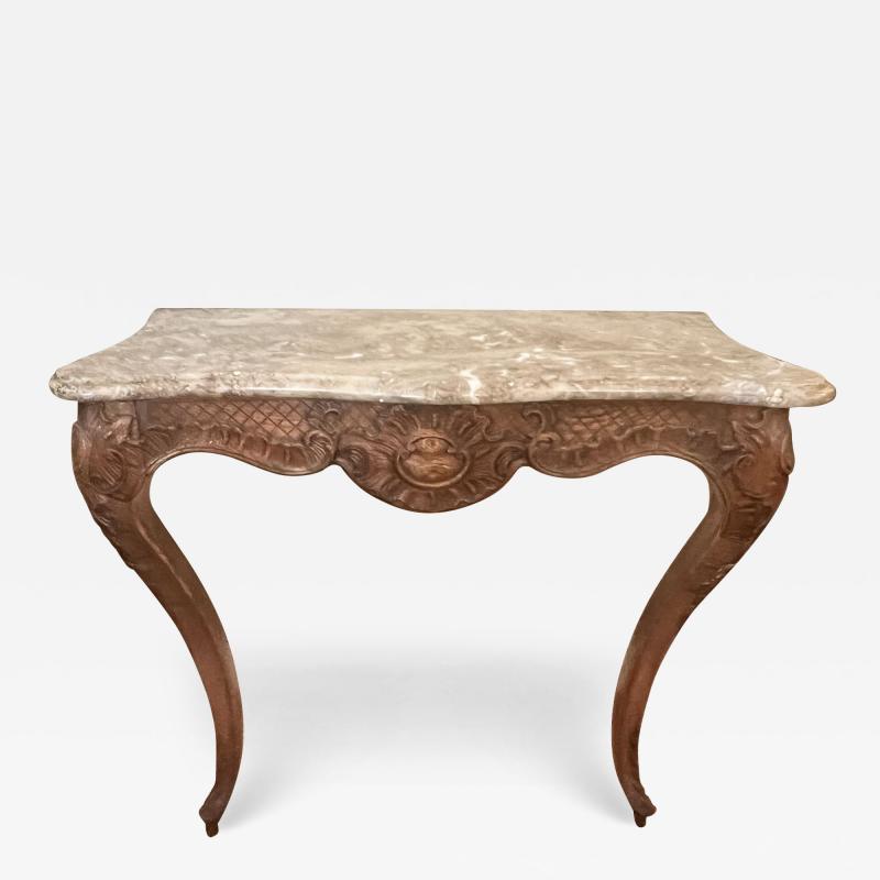 A French Louis XV Style Carved Oak Wall Console Table with Marble Top