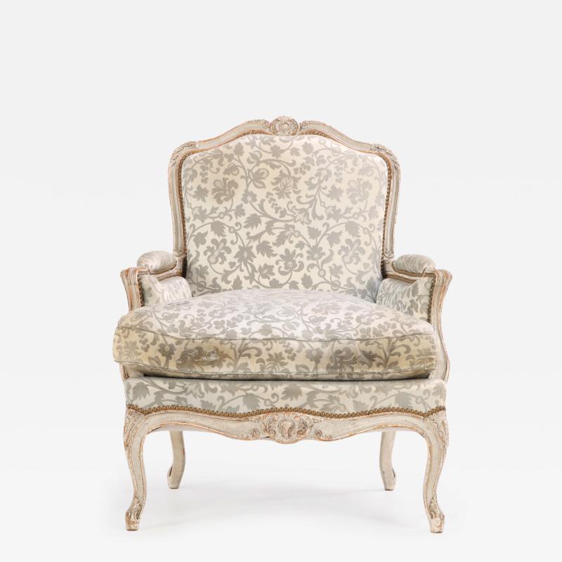 A French Louis XV style Painted Carved Bergere Chair C 1940 