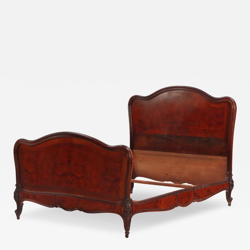 A French Louis XV style walnut and burl walnut full size bed C 1900 