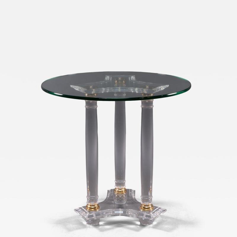 A French Mid Century Modern Circular Lucite Brass Side Table