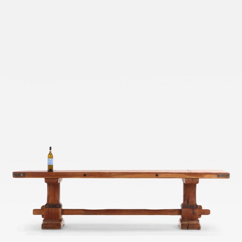 A French Oak Trestle Table with Iron Straps C 1920 