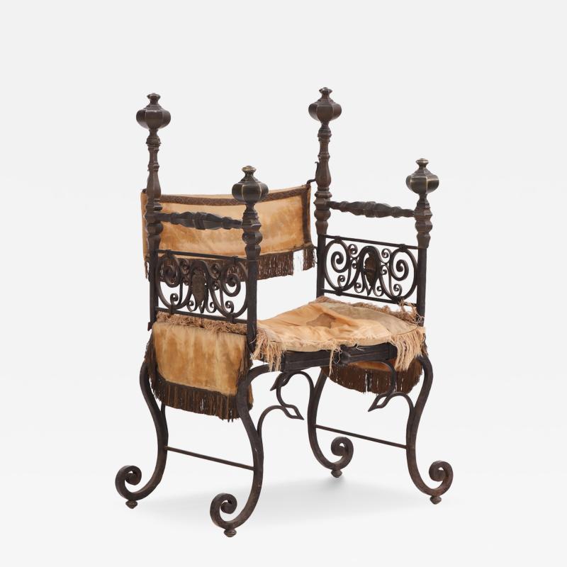 A French Savonarola Style Iron and Bronze Chair C 1900 