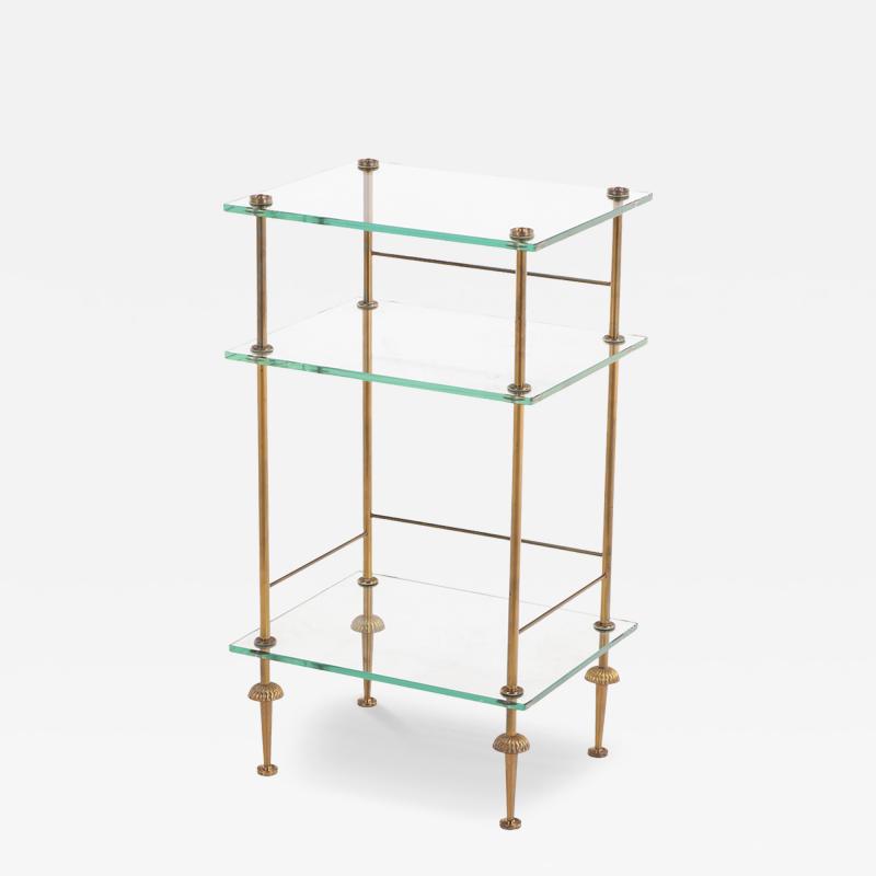 A French Three Tier Brass and Glass End Table C 1950 