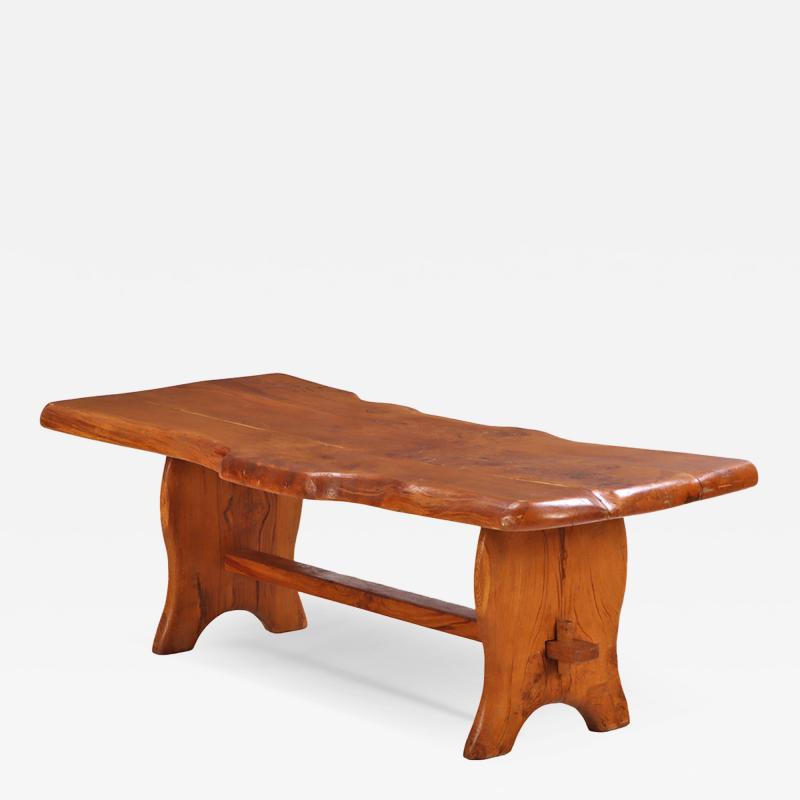 A French burled elm free edge table C 1970 