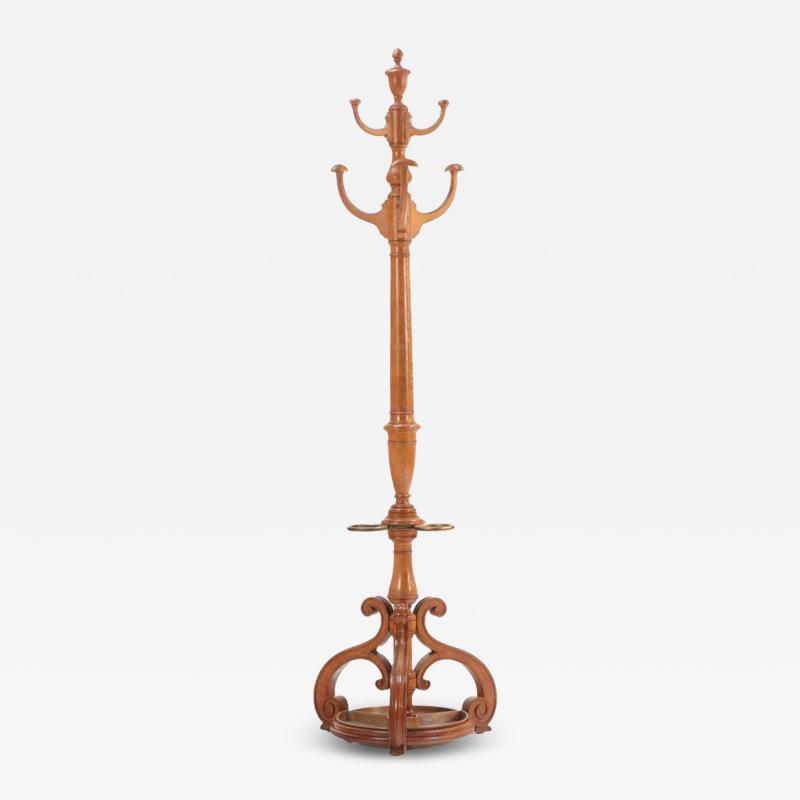 A French oak hat rack and tin umbrella stand C 1890 