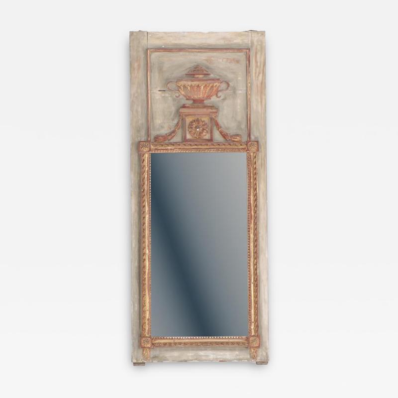 A French painted and carved Trumeau mirror early to mid 19th C 