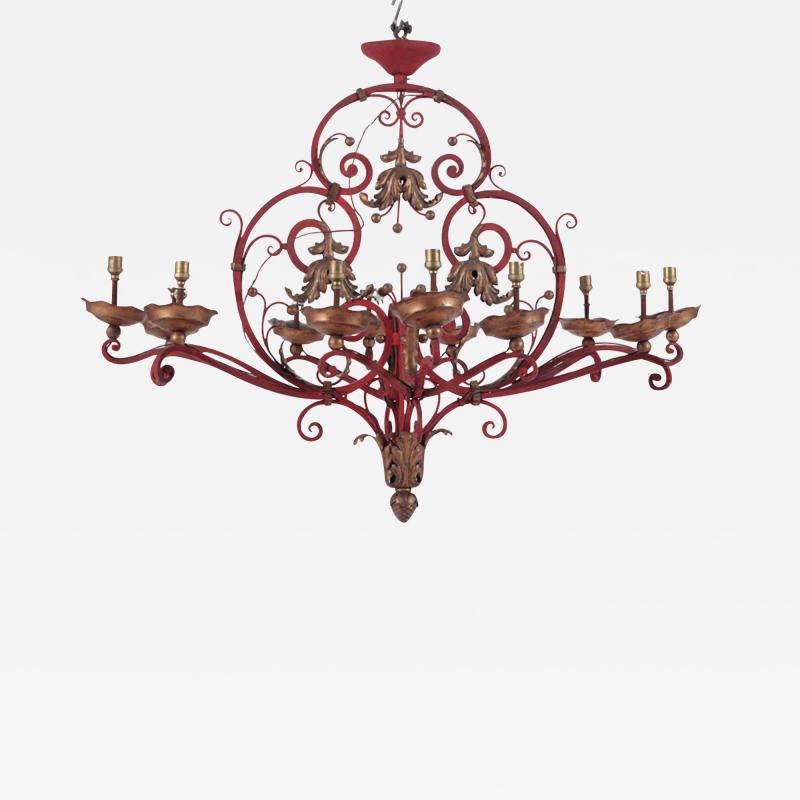 A French painted iron chandelier Circa 1945 