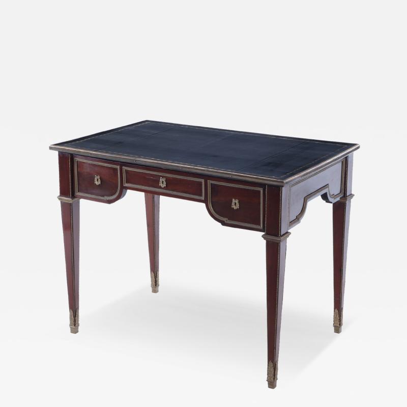 A French three drawer mahogany bureau plat desk circa 1930