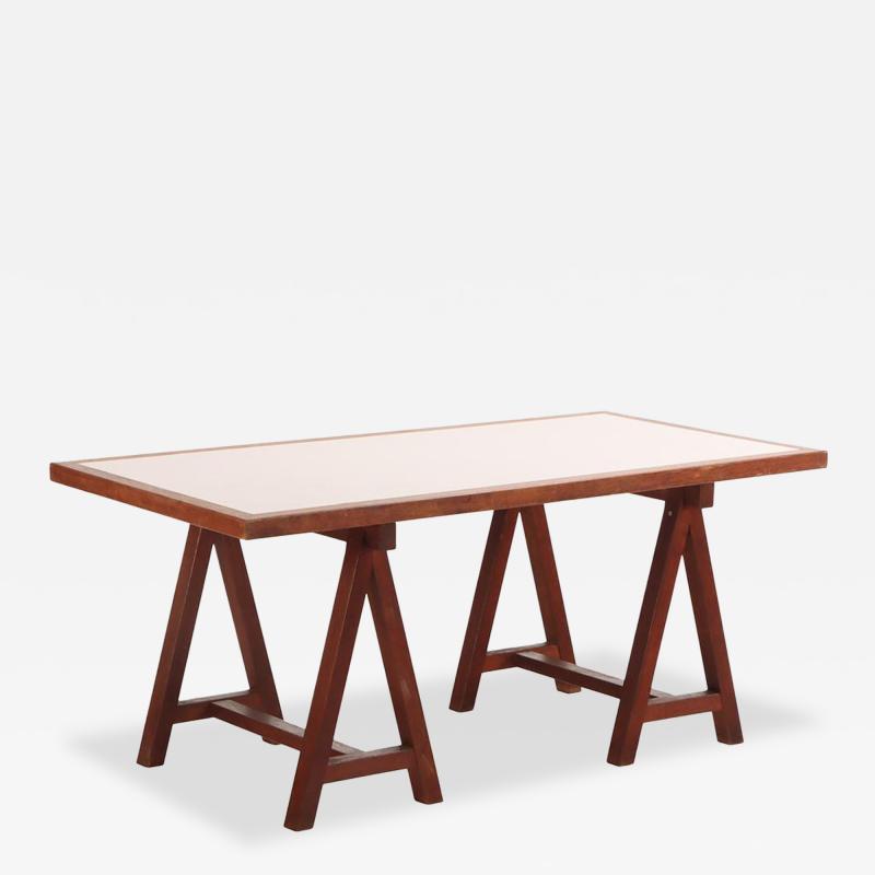 A French three part solid mahogany architects style desk C 1970 