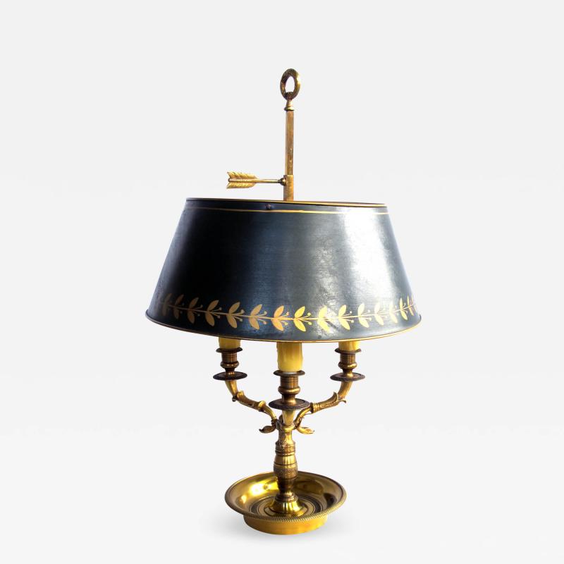 A Good Quality French Gilt Bronze Bouillotte Lamp with Tole Shade