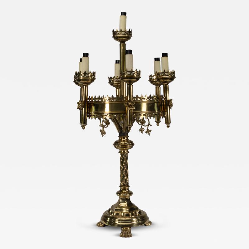A Gothic Revival Brass Table Lamp