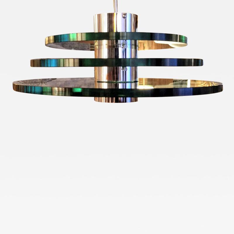 A H Feldman Minimalist Glass Disc Chandelier A H Feldman and Son Nickel Plated 1980s