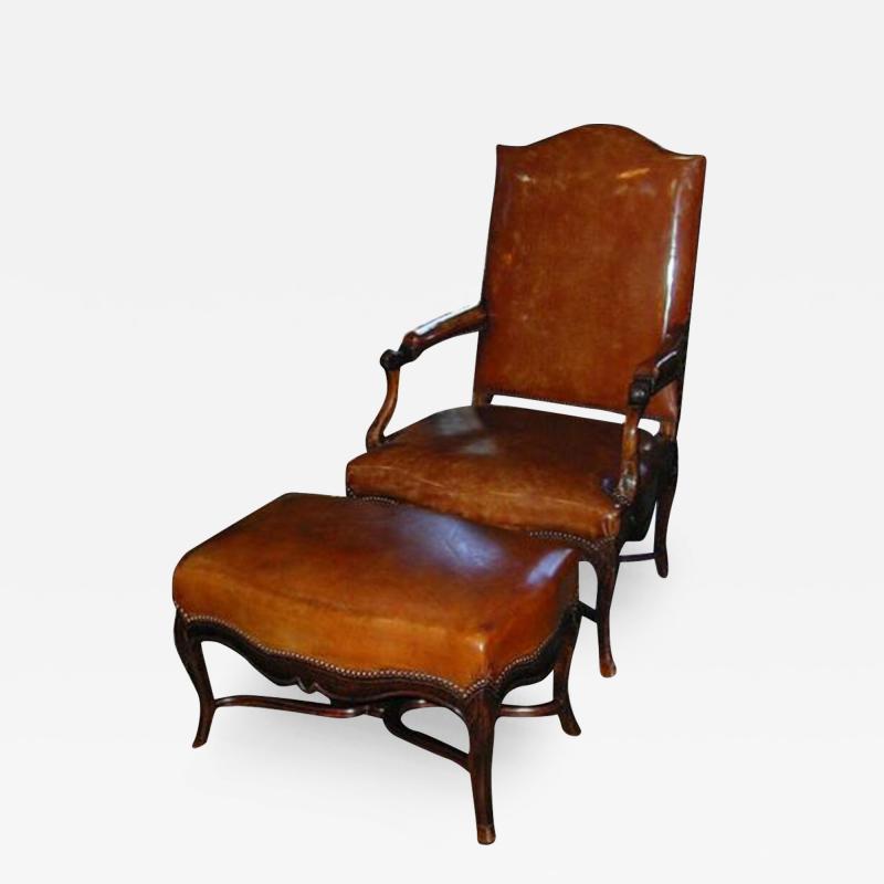 A Handsome 18th Century R gence Walnut Armchair With Matching Ottoman