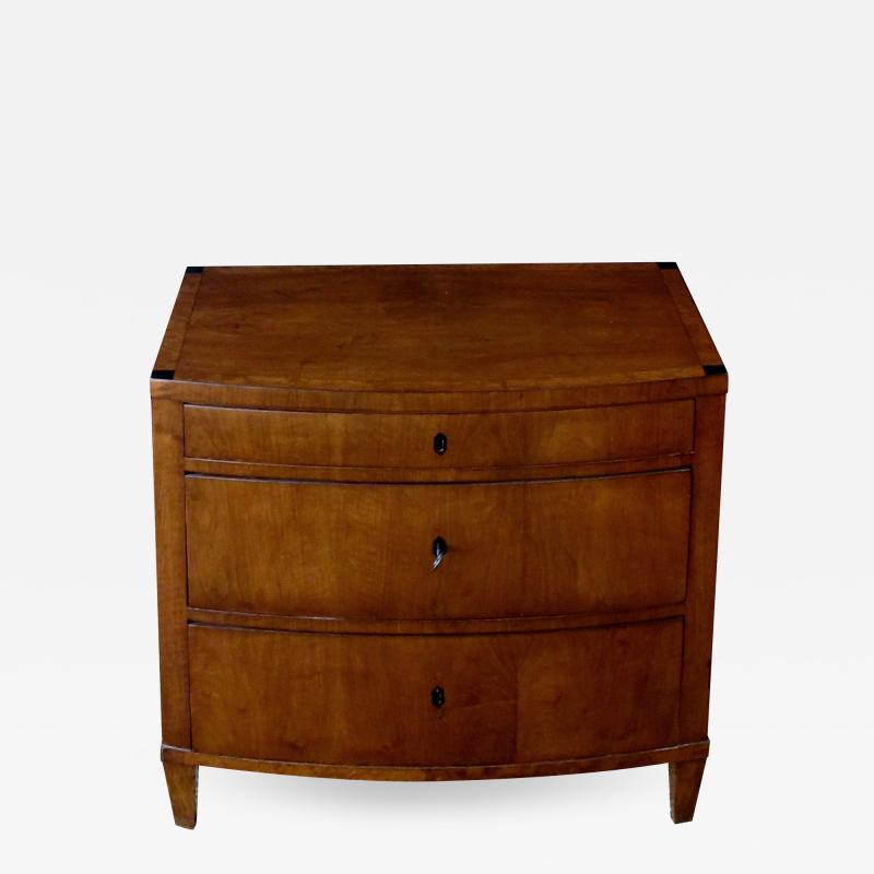 A Handsome Danish Empire 3 Drawer Birchwood Bow Front Commode with Burlwood Trim