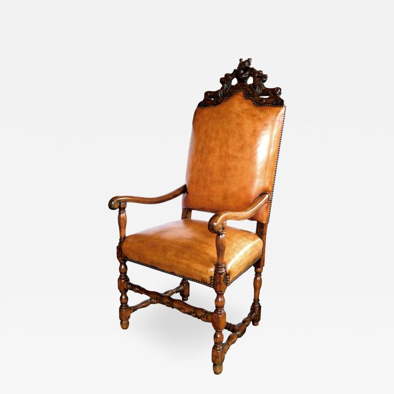 A Handsome French Baroque Style Leather Upholstered Armchair