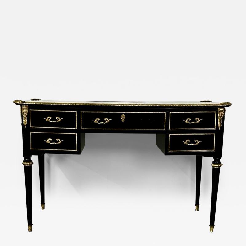 A Hollywood Regency Ebony Desk Writing Table or Vanity Bronze Mounted 1930s