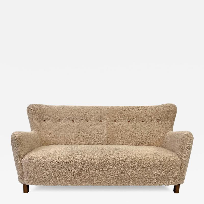 A J Iversen Danish Cabinetmaker Sofa in Sheepskin Attributed to A J Iversen C 1940