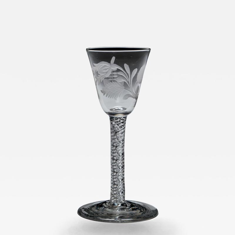 A JACOBITE ENGRAVED AIR TWIST WINE GLASS