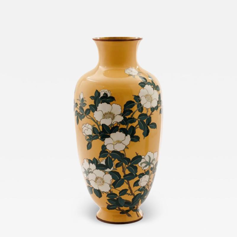 A Japanese Cloisonne Enamel Vase Attributed to Kawade Shibatar with Camellias