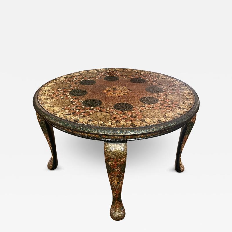 A Kashmir Lacquered Wood Circular Low Coffee Table